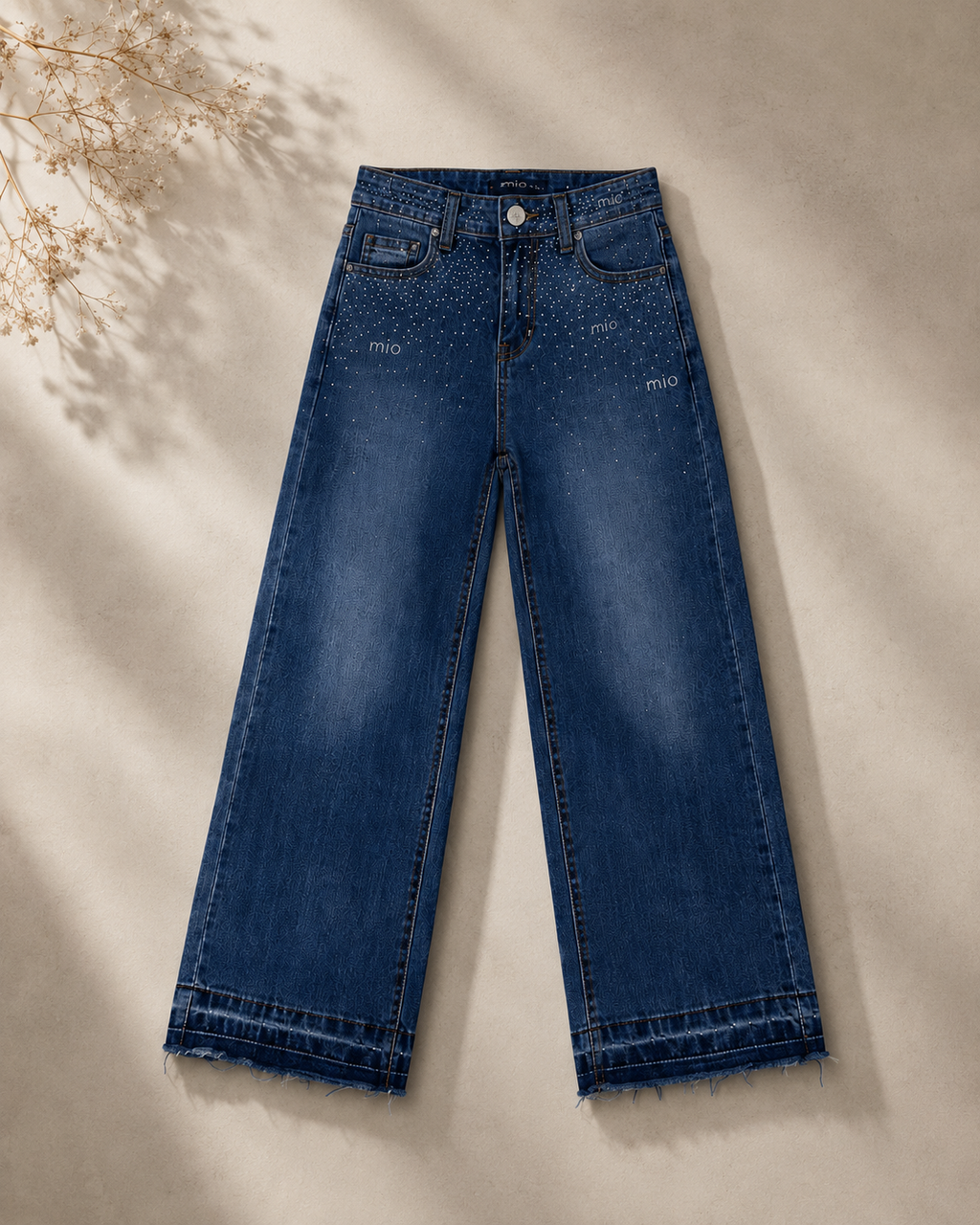 Girls Wide Leg Rhinestone Jeans – Premium Denim
