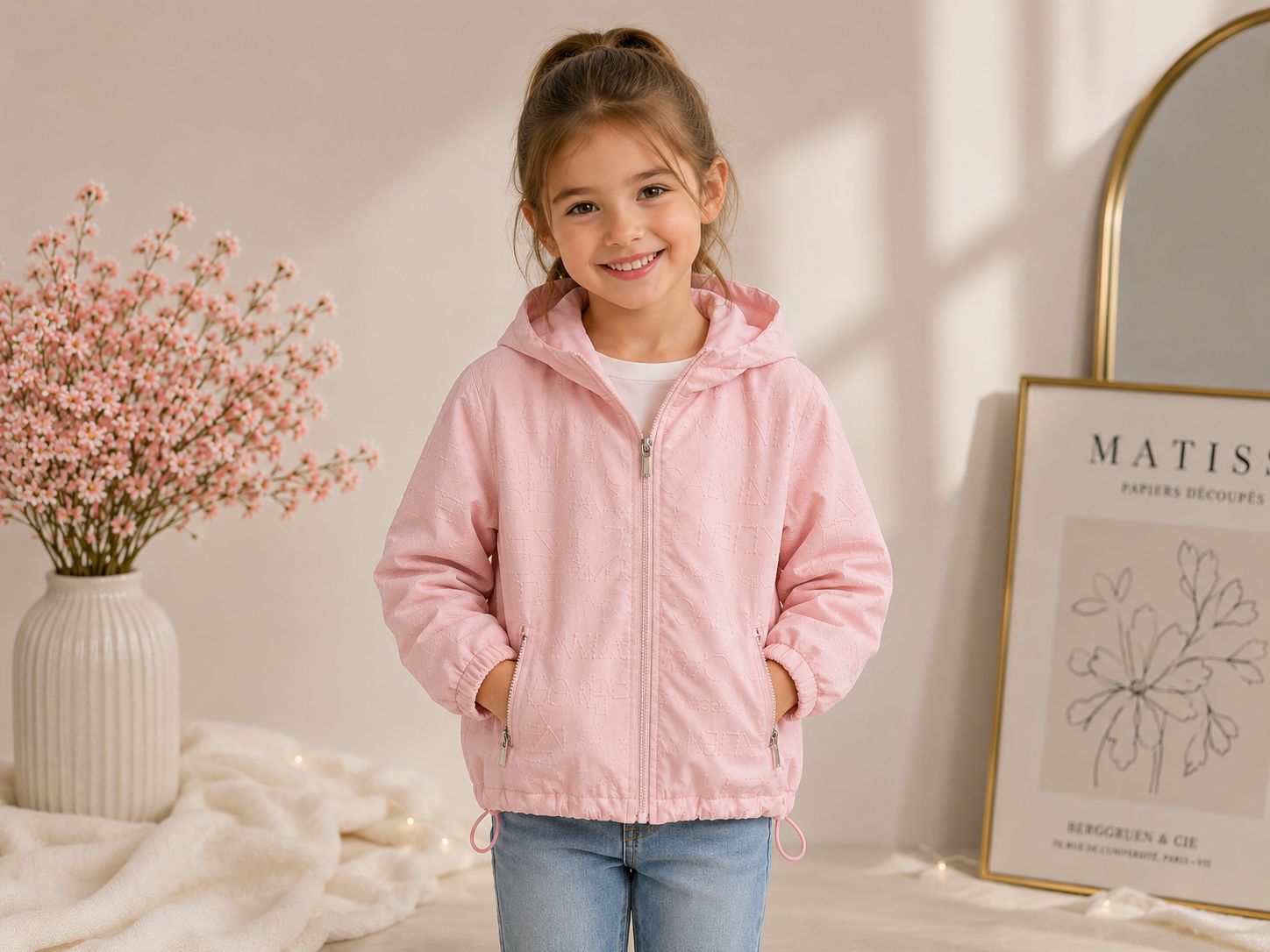 Girls' Light Pink Hooded Jacket