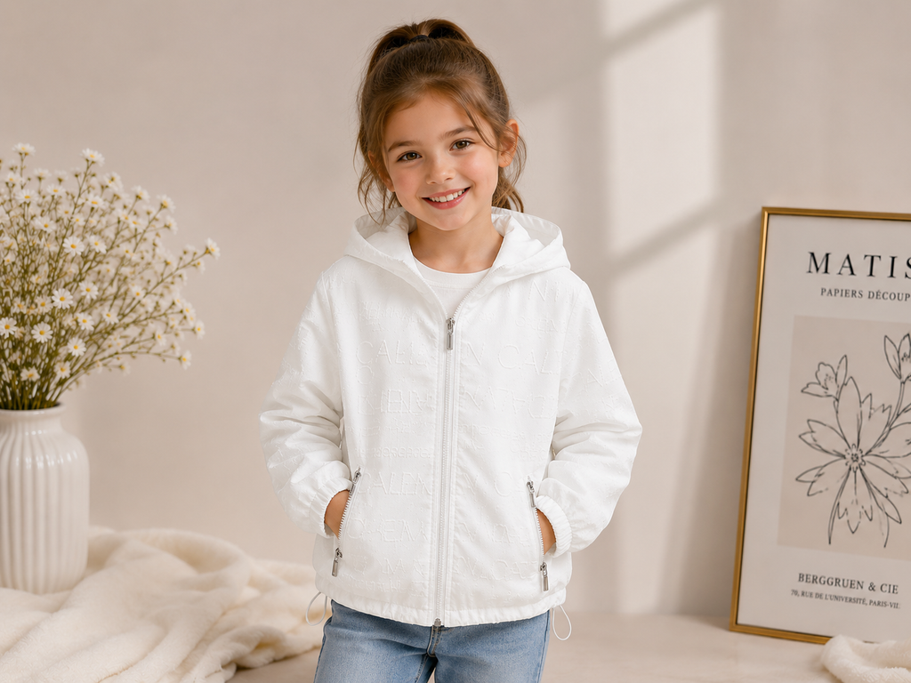 Girls' White Hooded Jacket