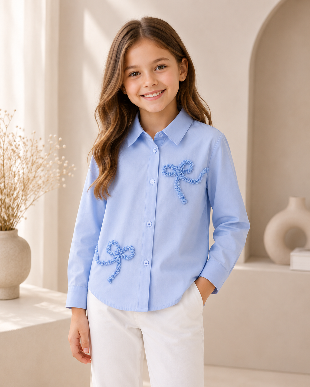 Girls’ Blue Bow Detail Blouse