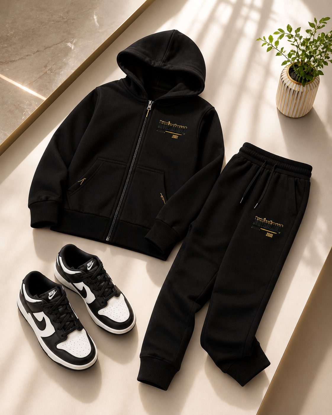 Premium Boys' Black Hooded Tracksuit Set