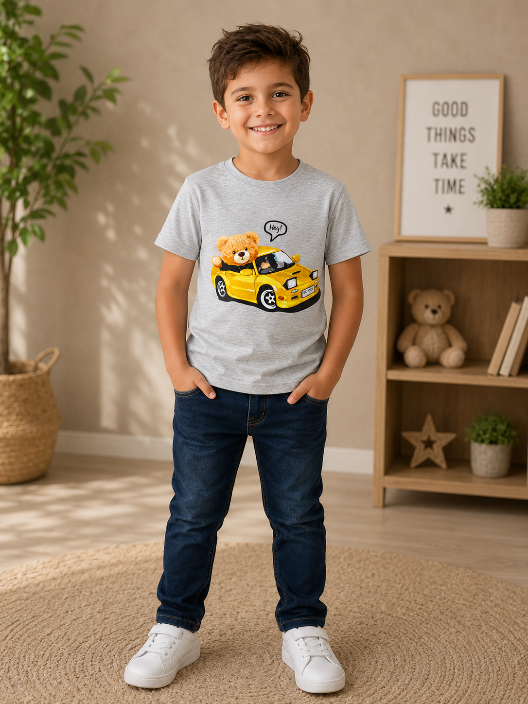 Boys Teddy Car Cotton T-Shirt