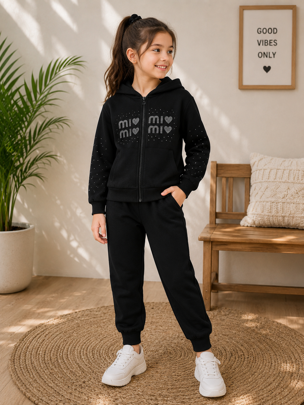 Girls Rhinestone Hooded Tracksuit