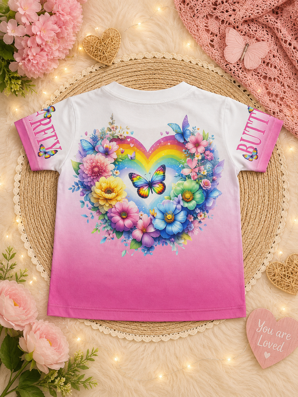 Adorable Rainbow Butterfly Girls T-Shirt
