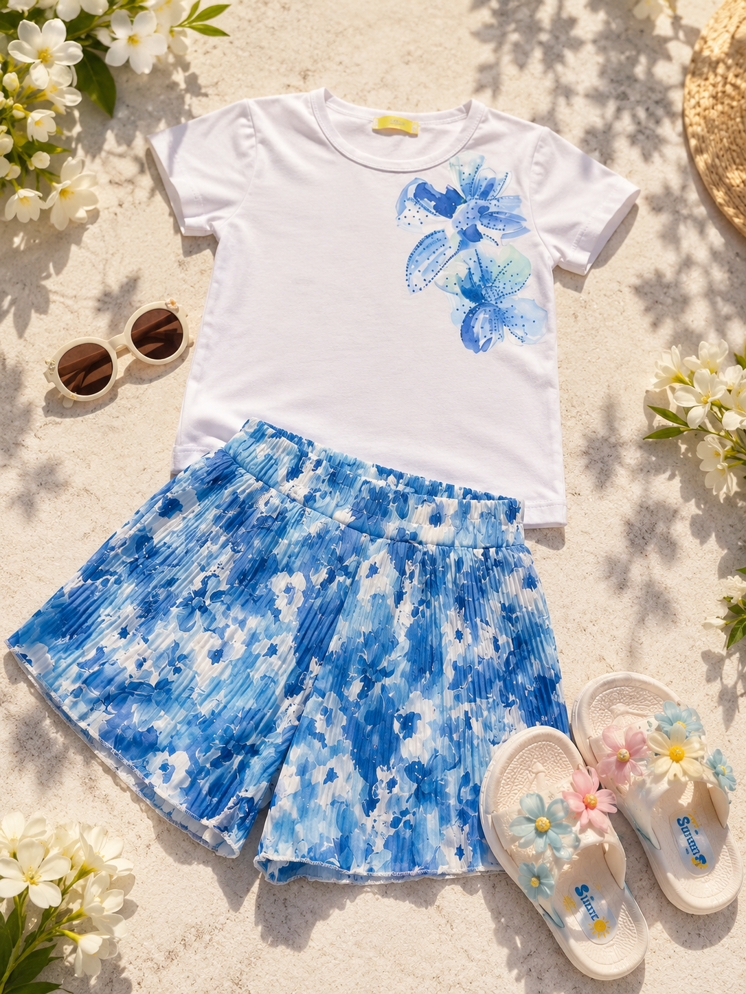 Girls Blue Floral Summer Set