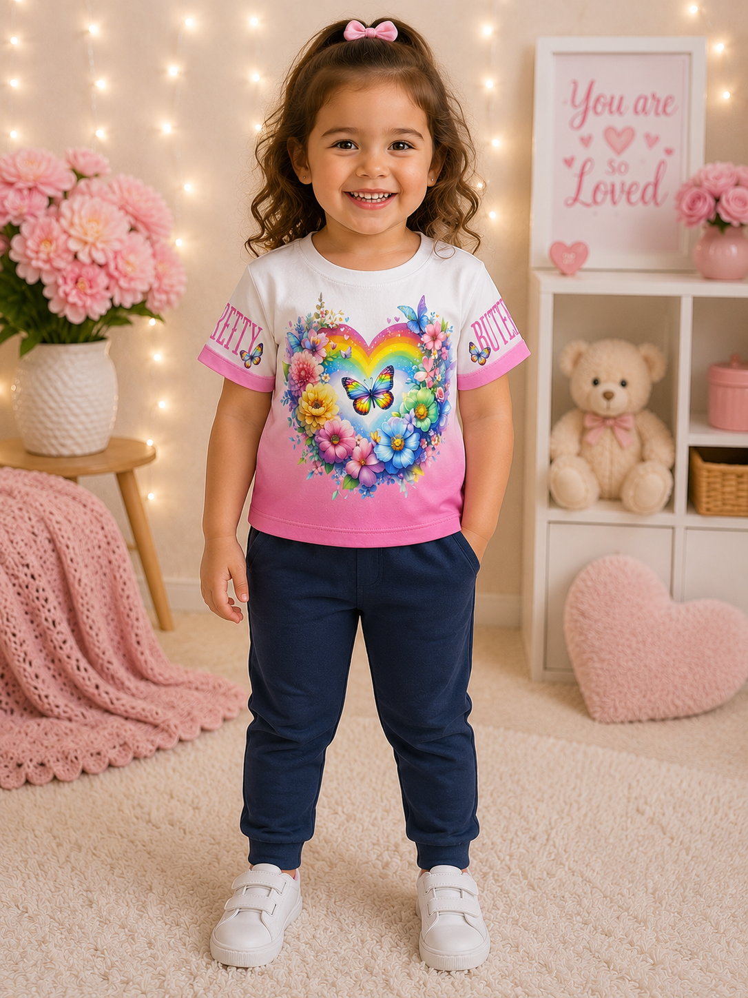 Adorable Rainbow Butterfly Girls T-Shirt