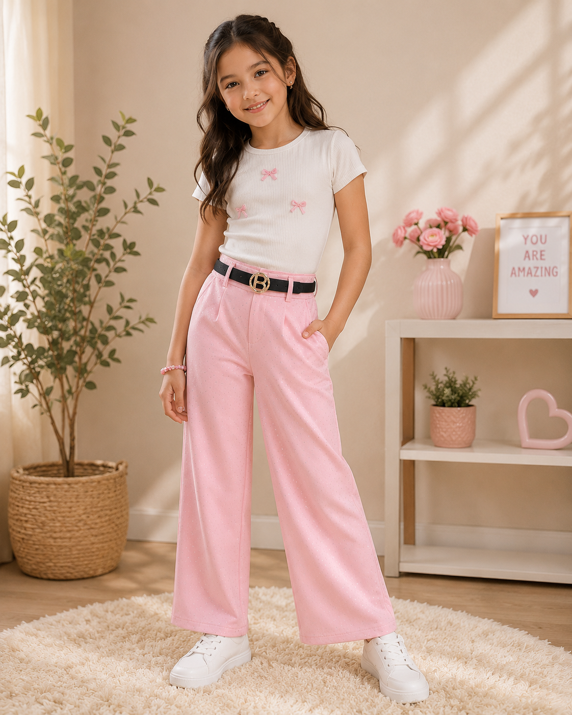 Girls' Elegant Wide-Leg Trousers