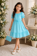 Girls' Elegant Off-Shoulder Dress with Matching Crossbody Bag