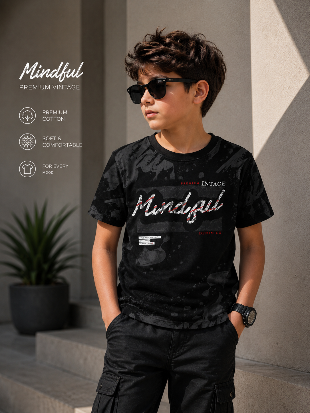 Mindful Premium Vintage Printed T-Shirt for Boys