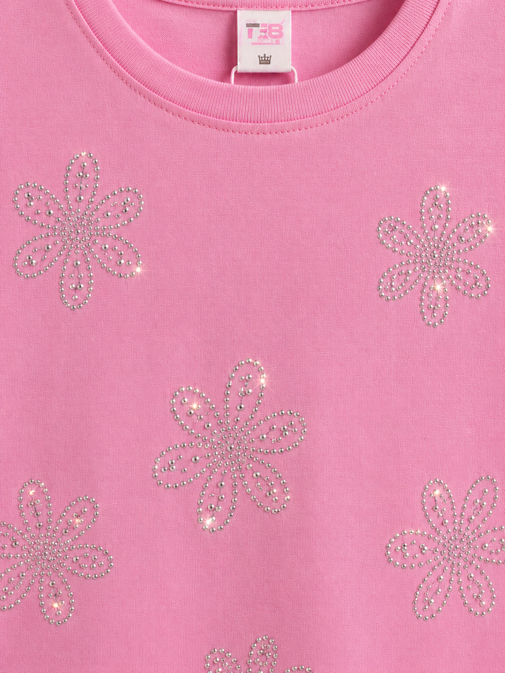 Girls Pink Rhinestone Flower T-Shirt