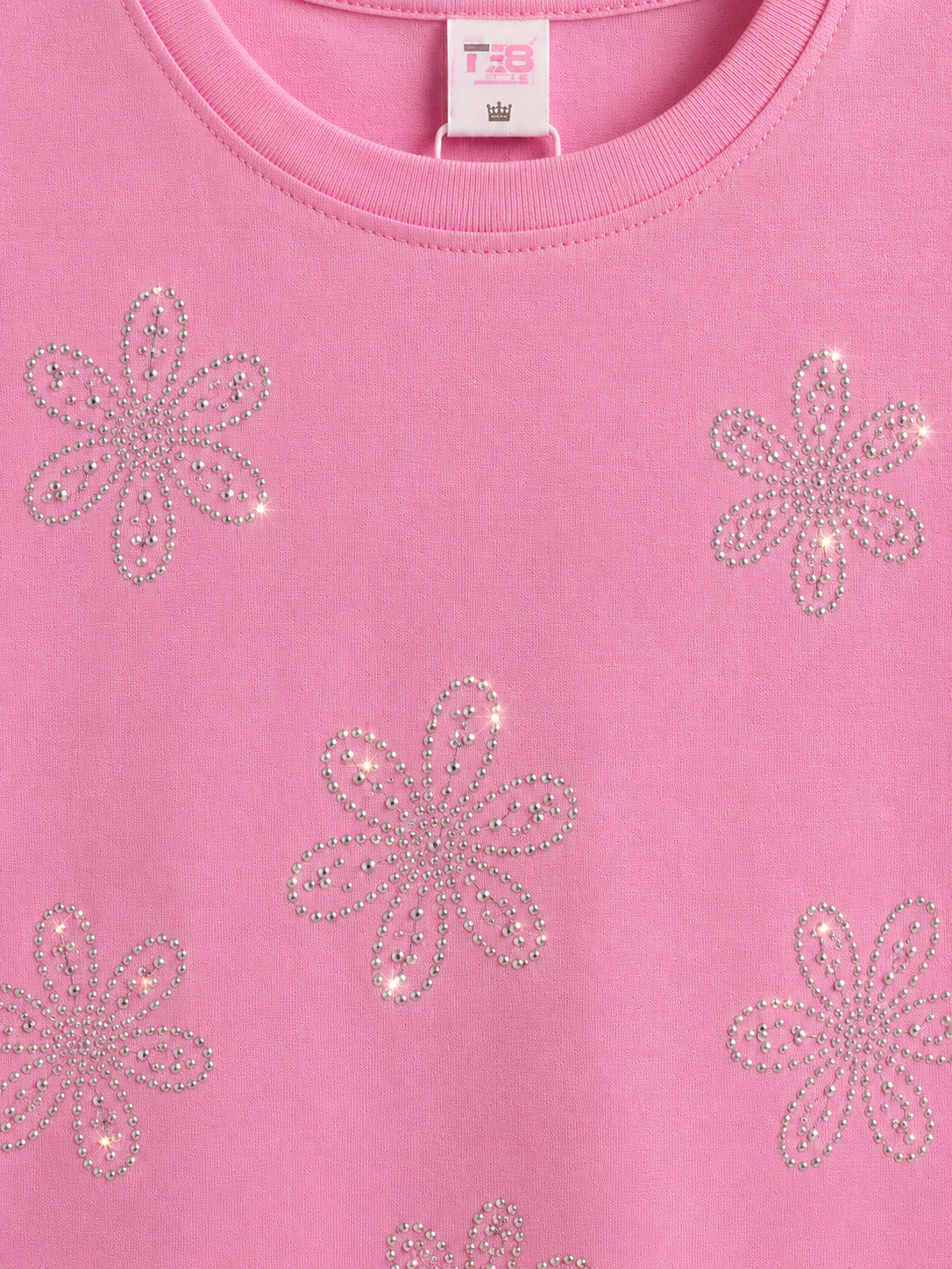 Girls Pink Rhinestone Flower T-Shirt