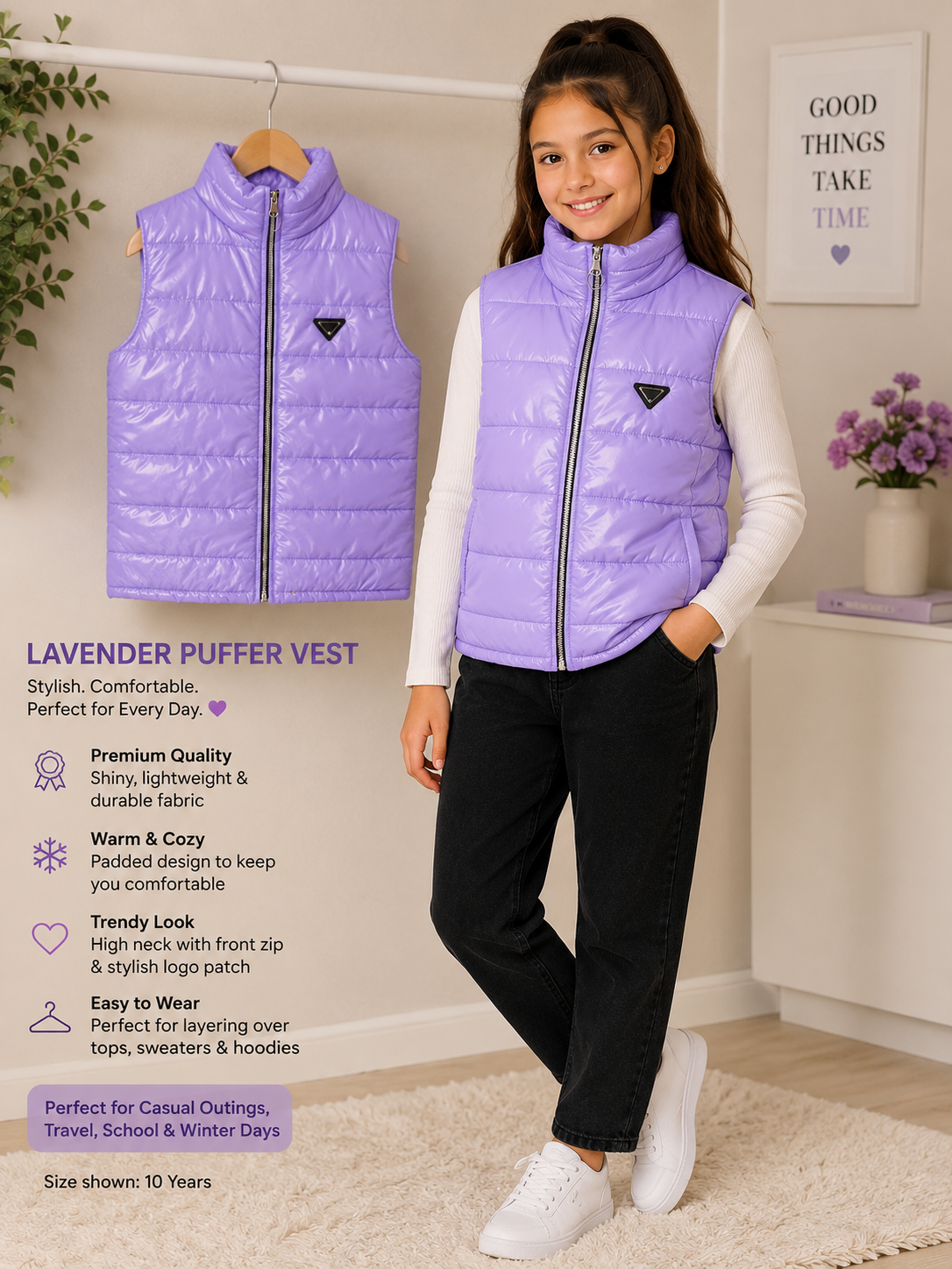 Girls' Lavender Puffer Vest.