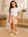 Girls Pink Lemon Print Cotton Summer Shorts