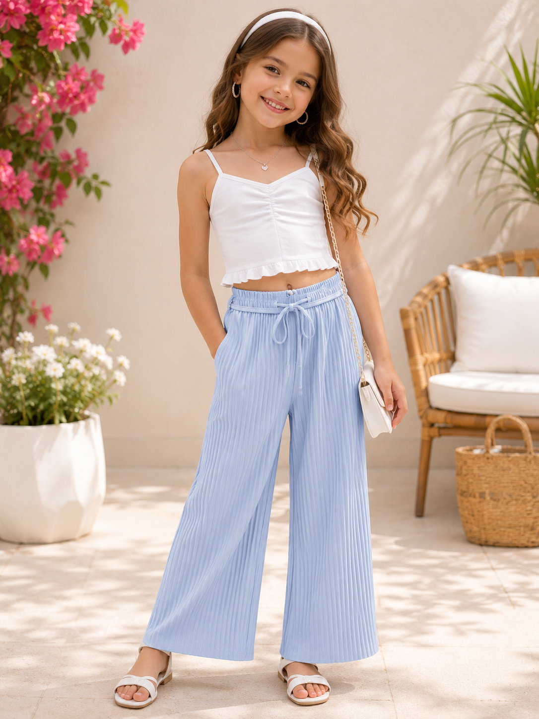 Elegant Girls' Pleated Wide-Leg Trousers