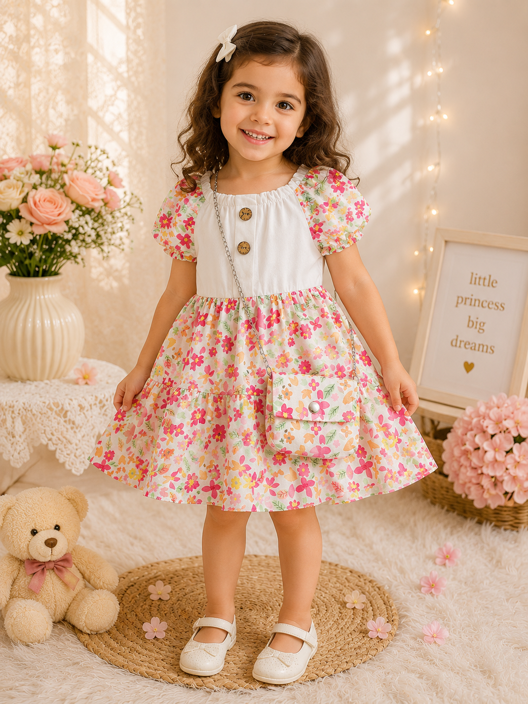 Floral Girls Dress with Matching Mini Bag