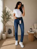 Premium Dark Wash Skinny Jeans with Belt