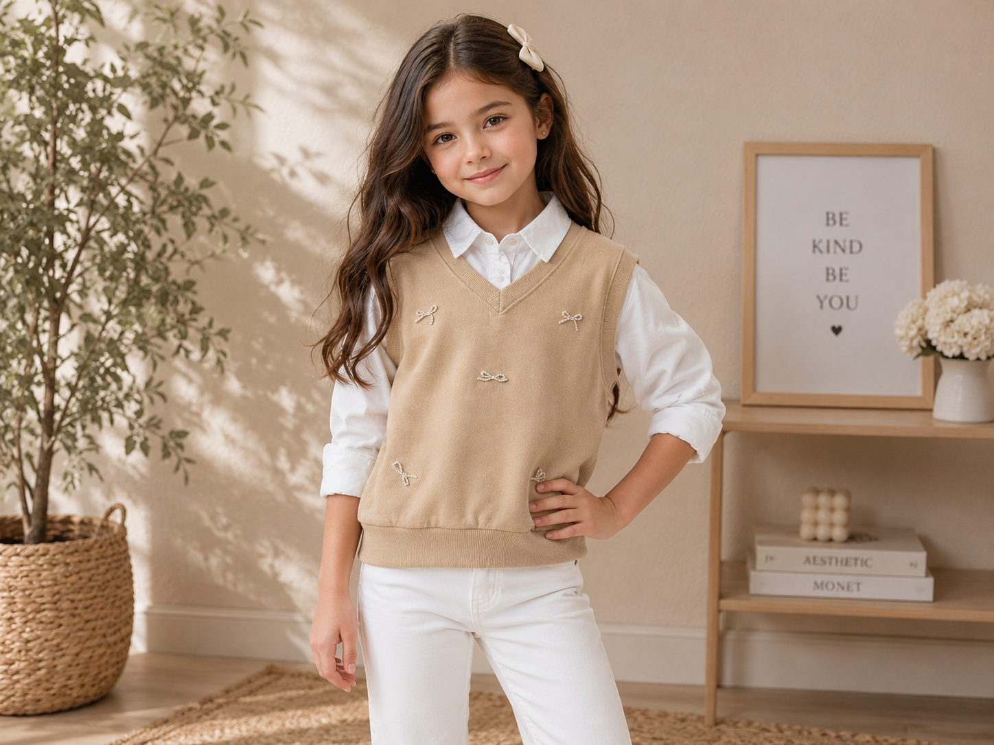 Girls' Layered Sweater Vest & Shirt Set