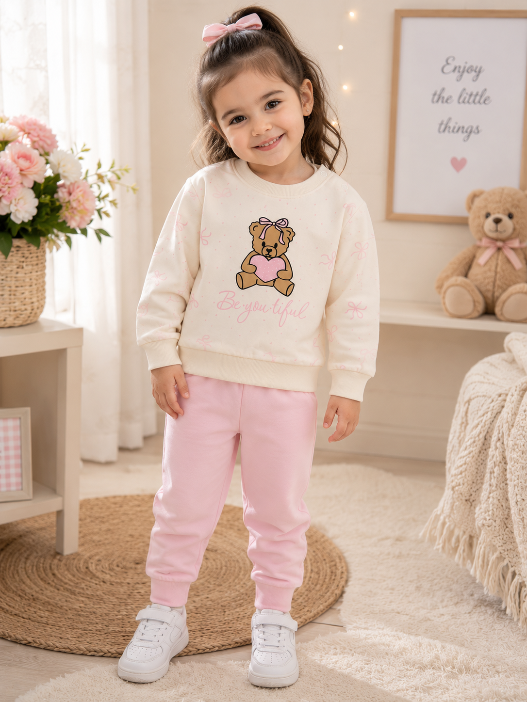 Baby Girls' Teddy Bear Sweatshirt & Jogger Set