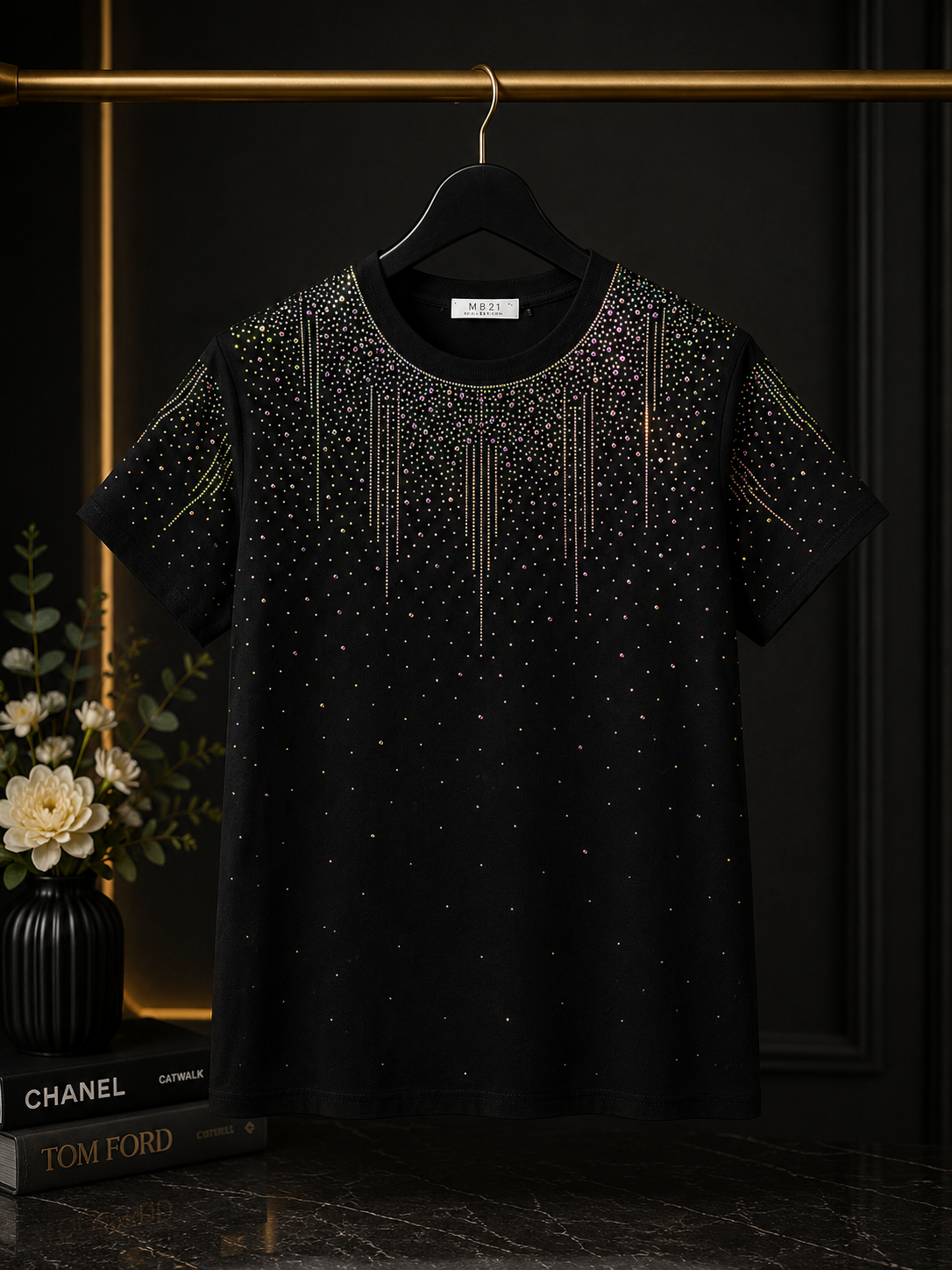 Premium Black Rhinestone T-Shirt