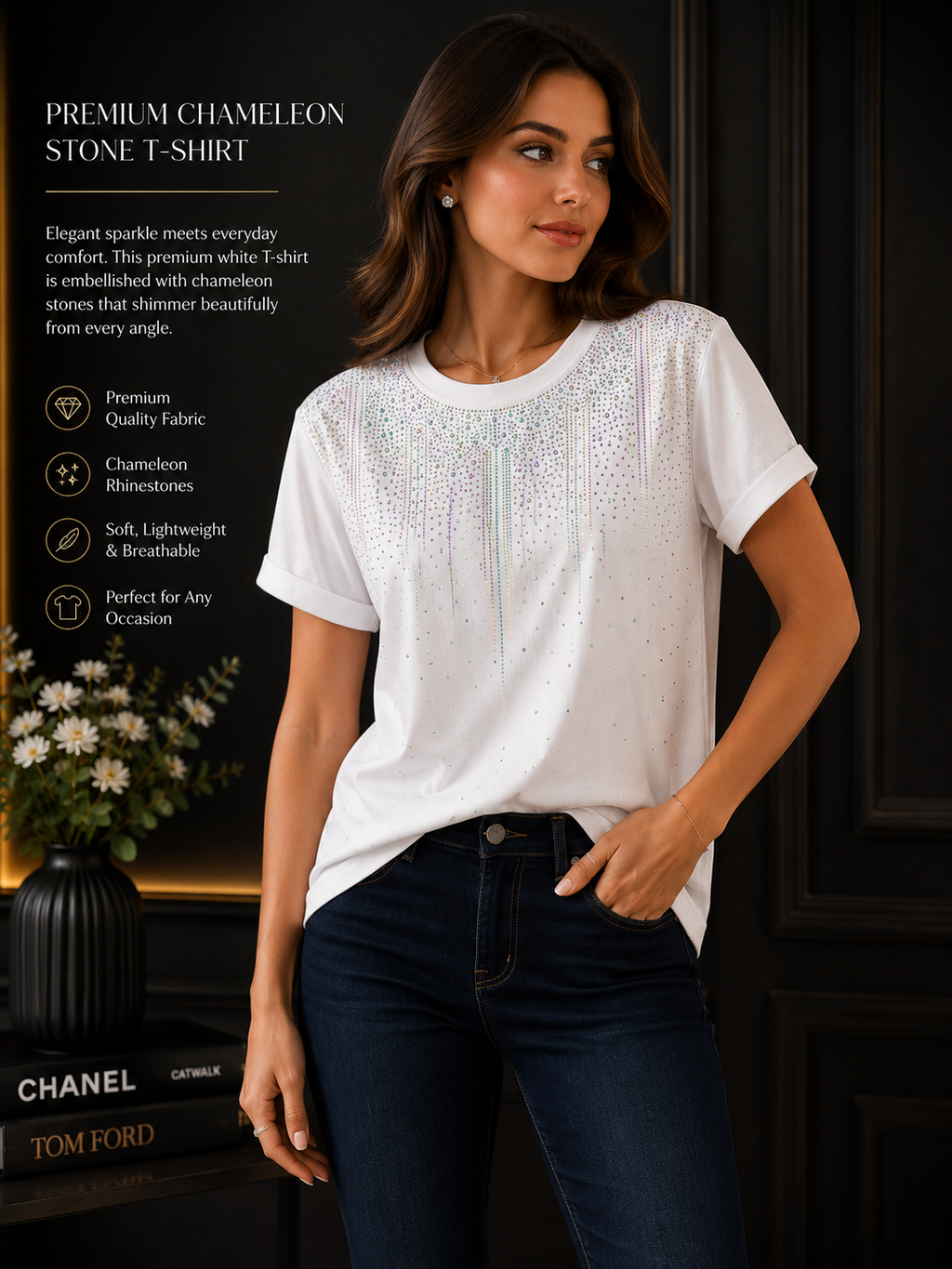 Premium White Rhinestone T-Shirt