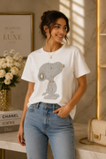 Elegant Women's Rhinestone Snoopy T-Shirt