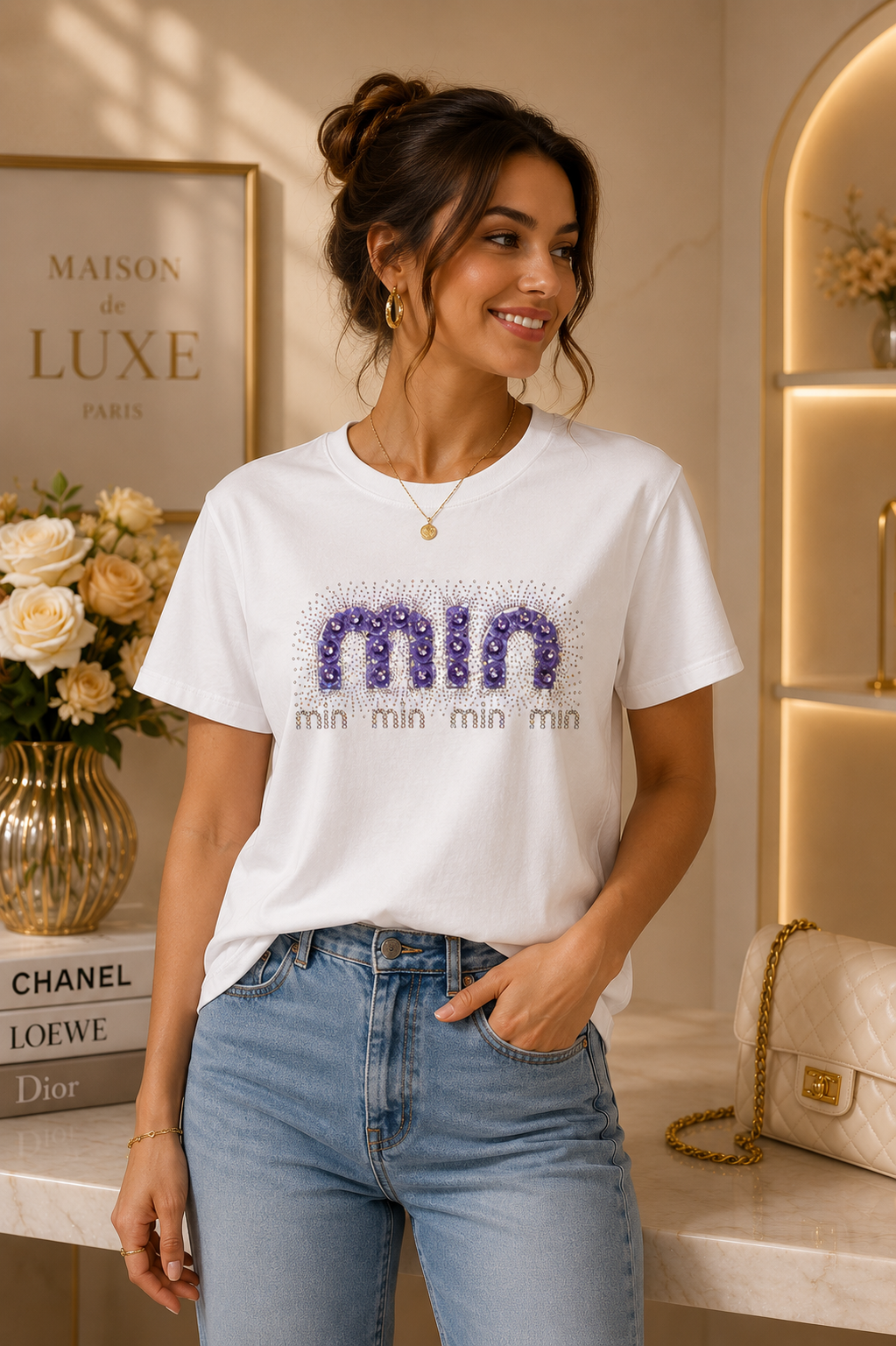 Women's Premium "MIN" Rhinestone T-Shirt