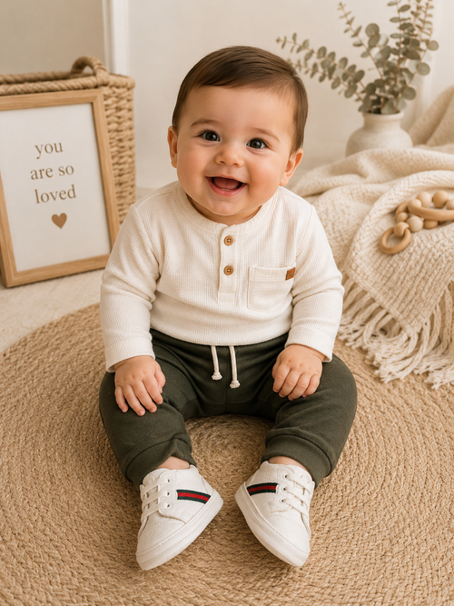 Baby Boys Classic White Soft Sole First Walker Shoes