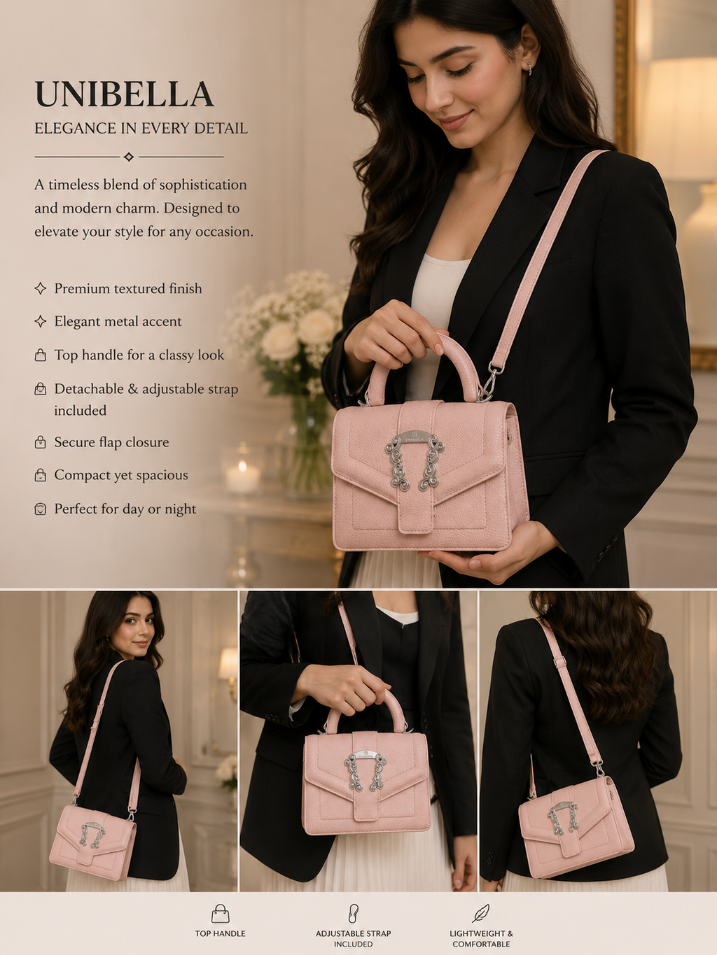 Elegant Pink Top Handle Handbag