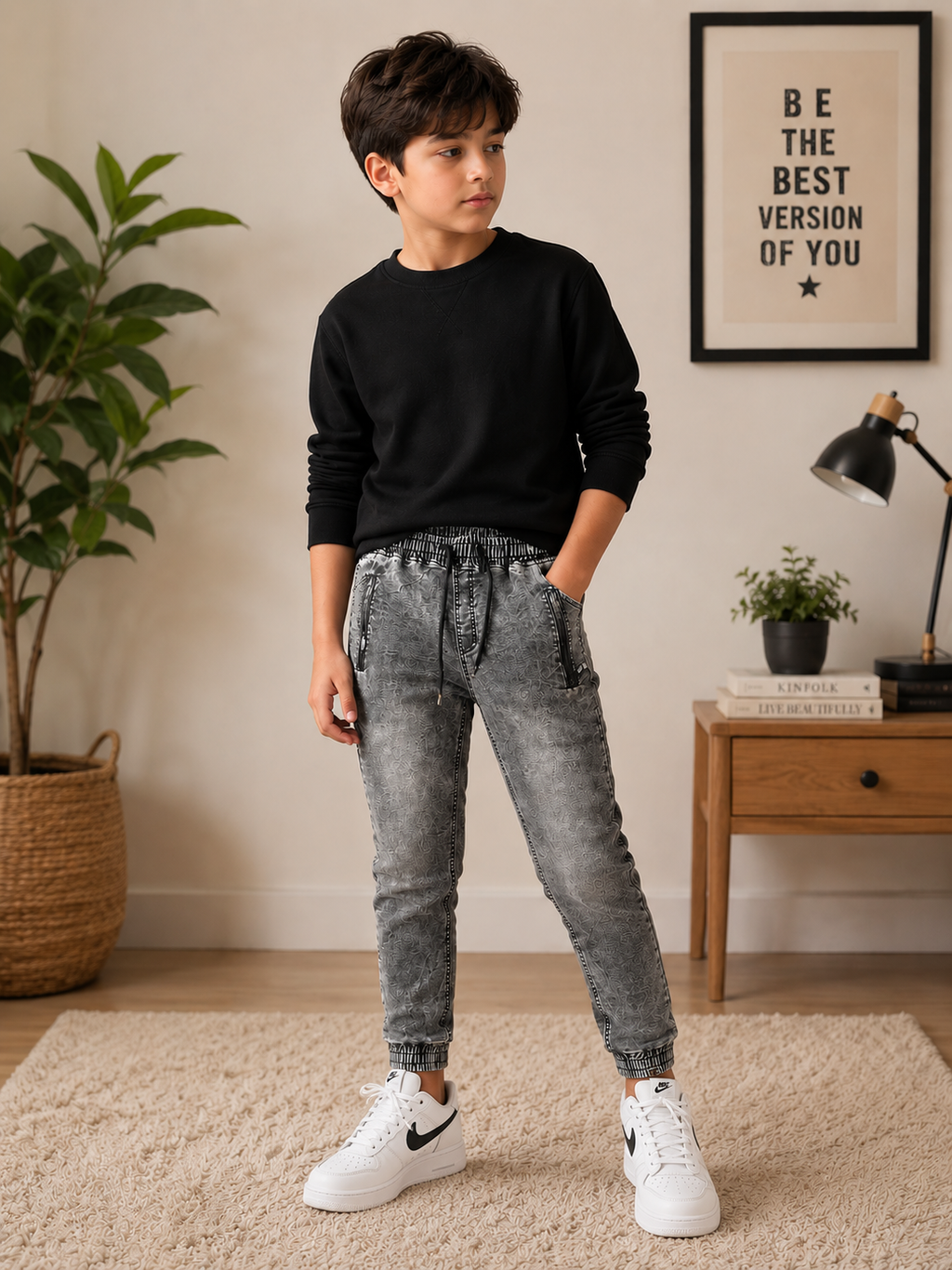 Boys' Grey Denim Jogger Jeans