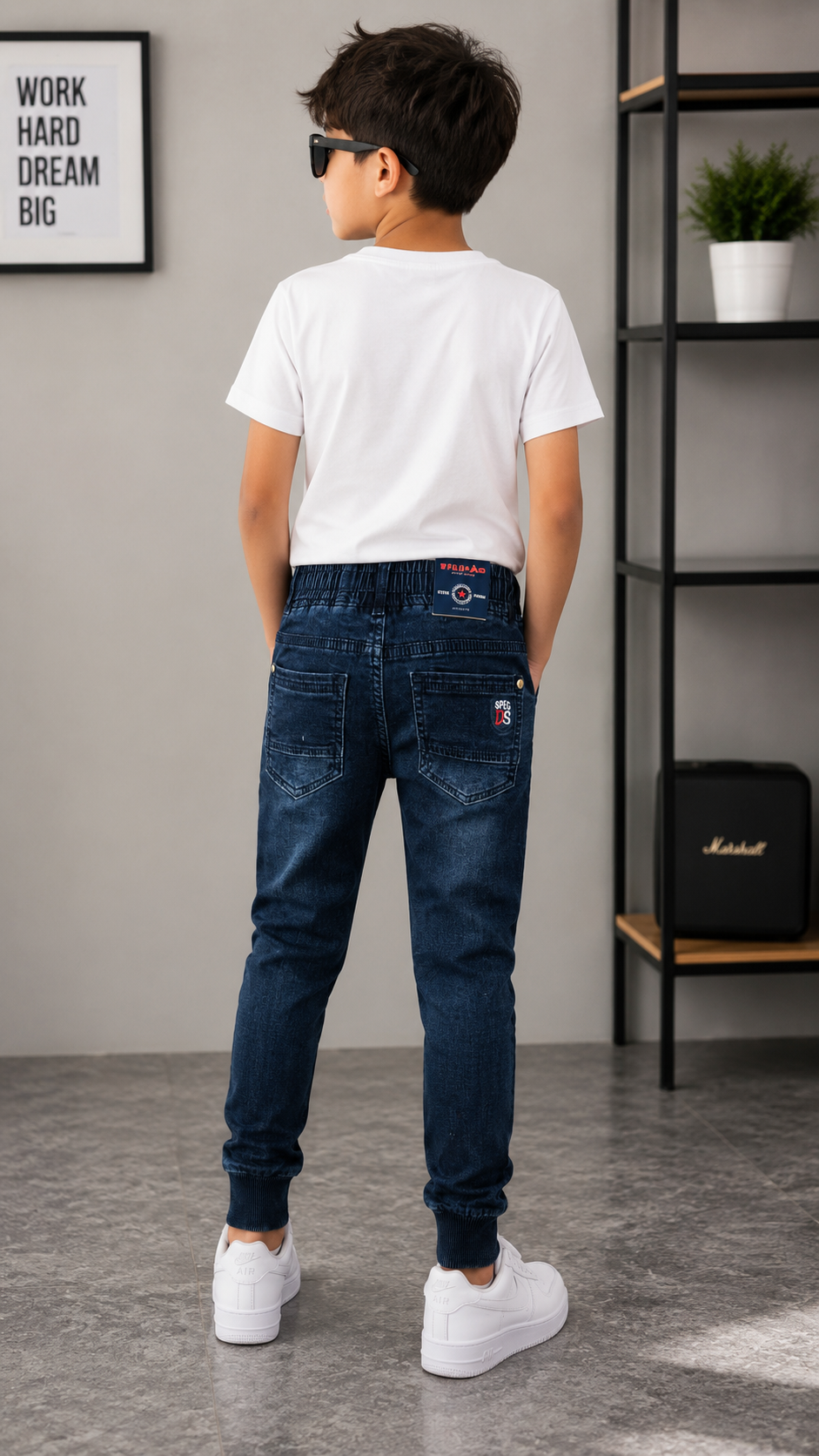 Boys' Dark Blue Denim Jogger Jeans