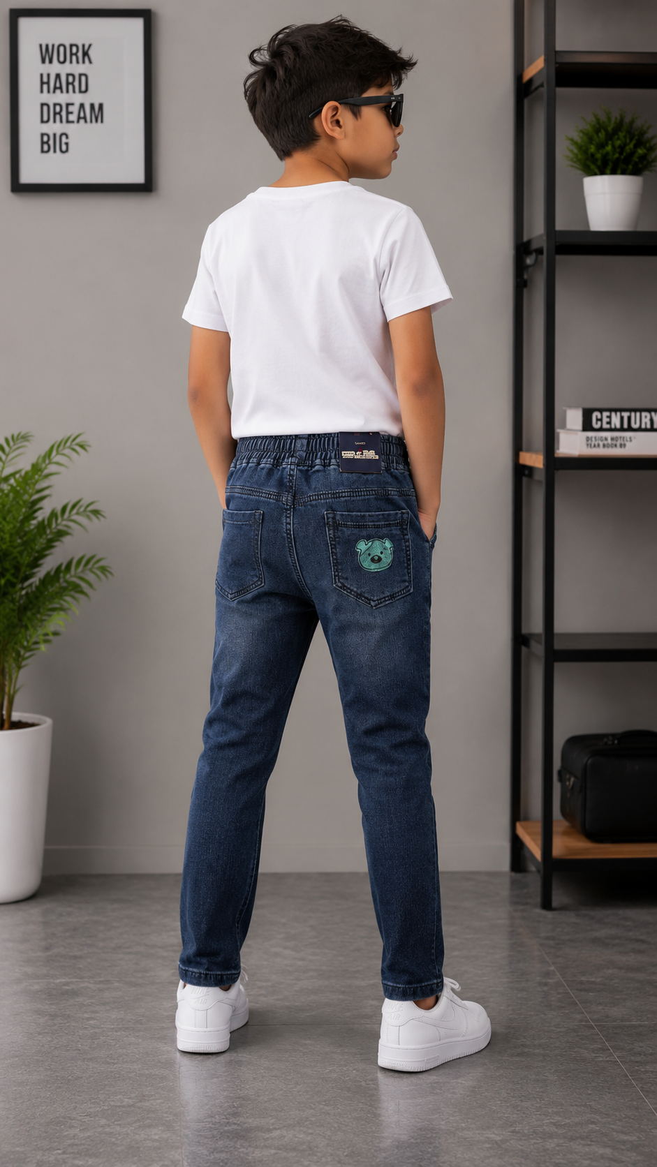 Boys' Dark Blue Denim Jogger Jeans