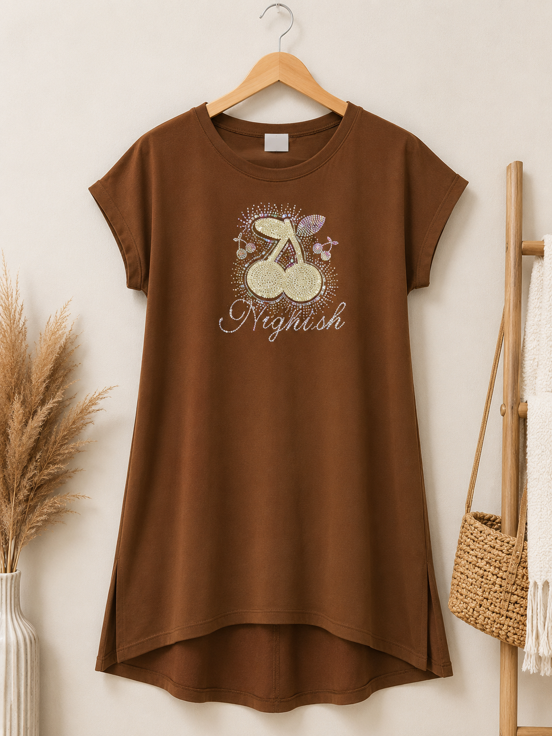 Women's Brown Graphic Tunic Dress