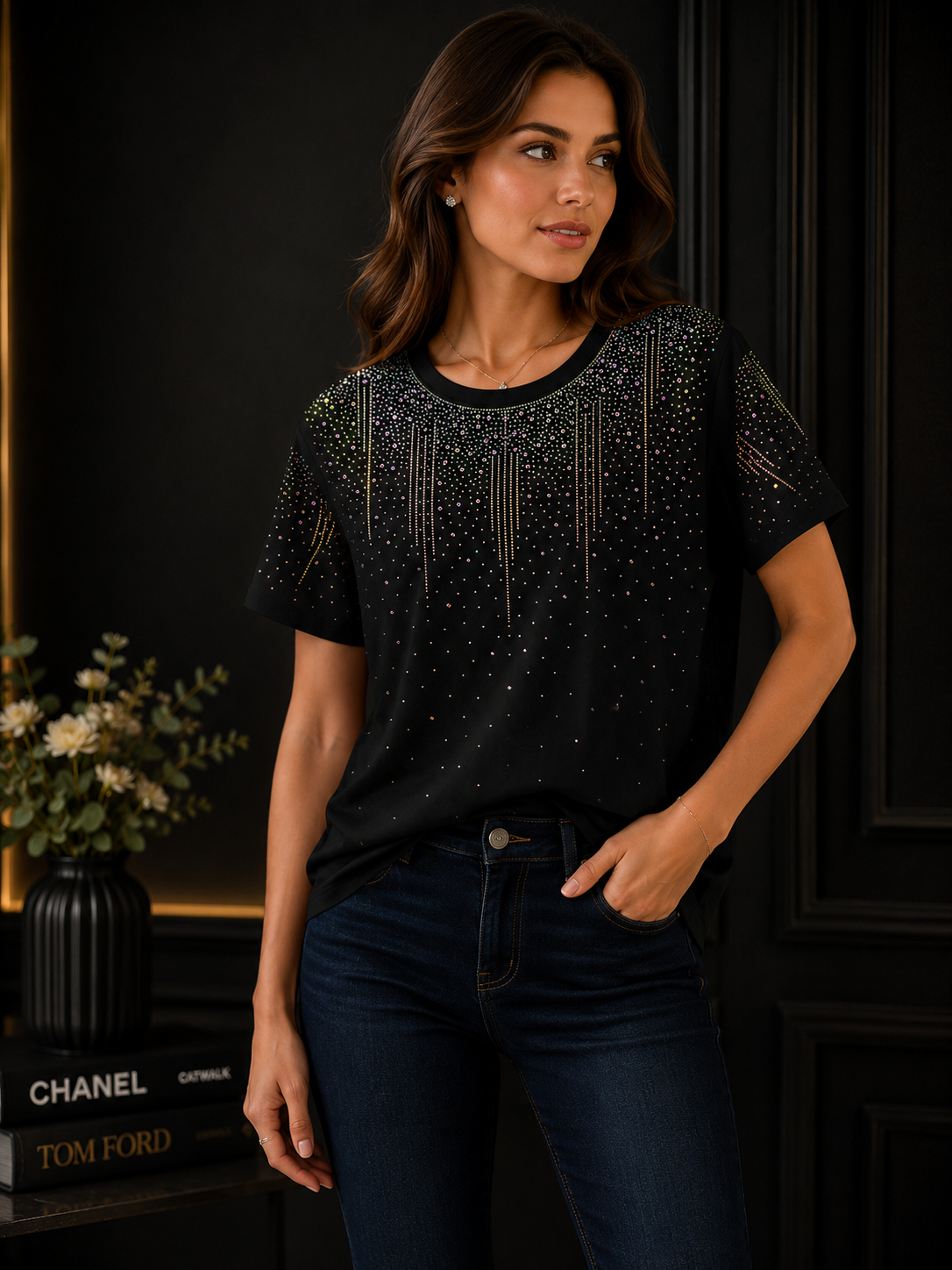 Premium Black Rhinestone T-Shirt