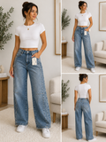 Women's Rhinestone Wide-Leg Jeans