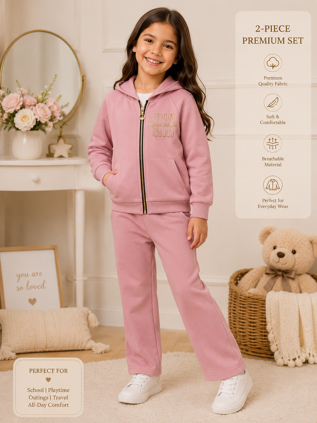 2-Piece Girls Fleece Tracksuit – Warm & Stylish