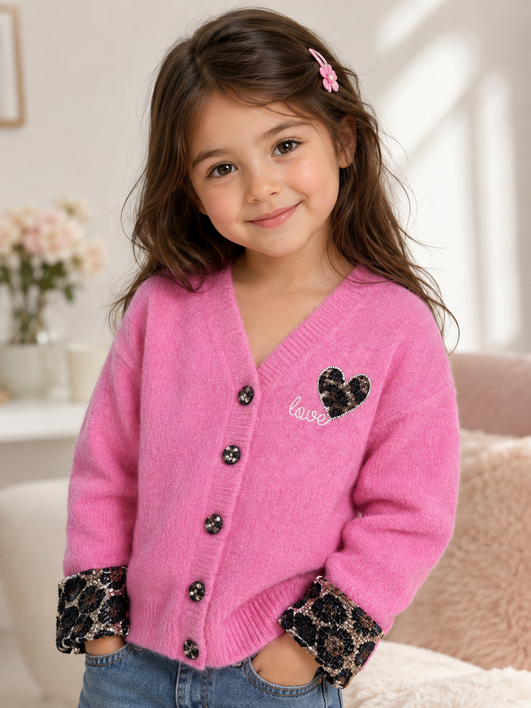 Pink Leopard Heart Cardigan