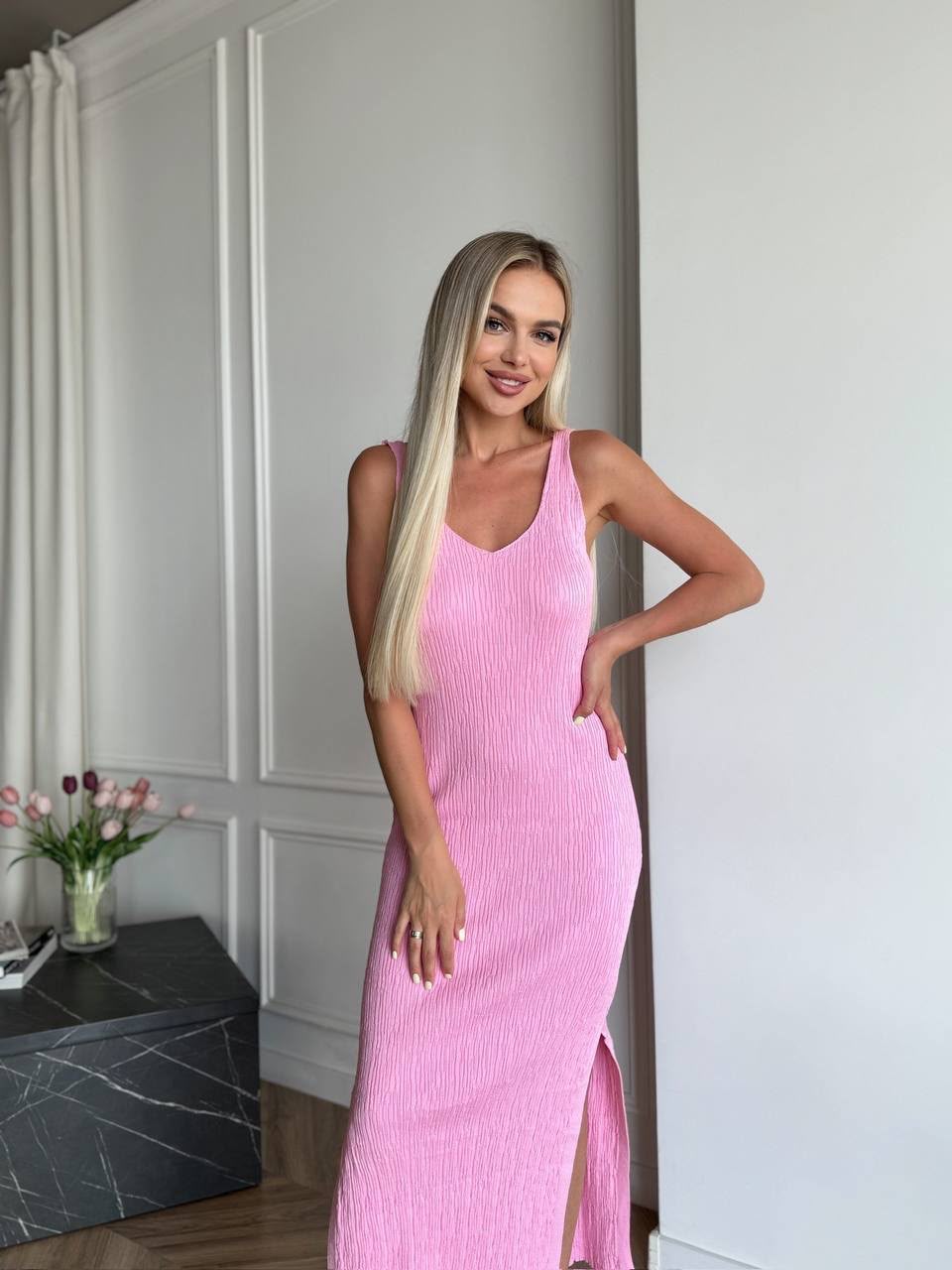Pink Textured Maxi Dress