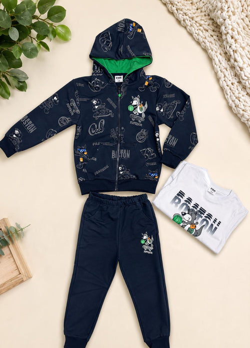 3-Piece Boys' Tracksuit Set – Hoodie, T-Shirt & Joggers